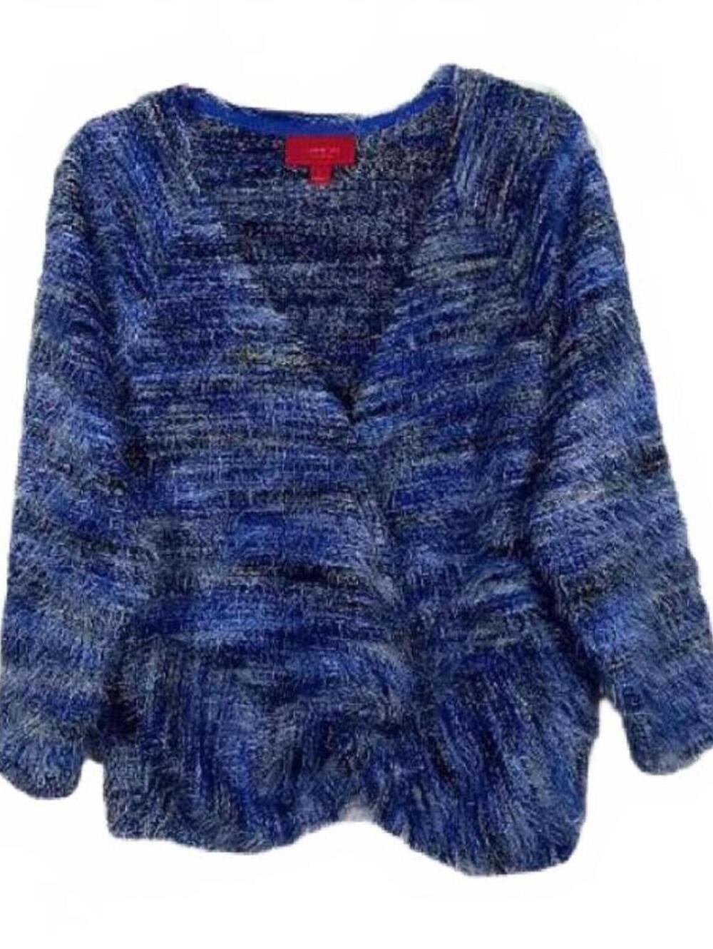 Jennifer Lopez Womens Size L Blue Furry Eyelash V-Neck Sweater Faux Wrap Twist